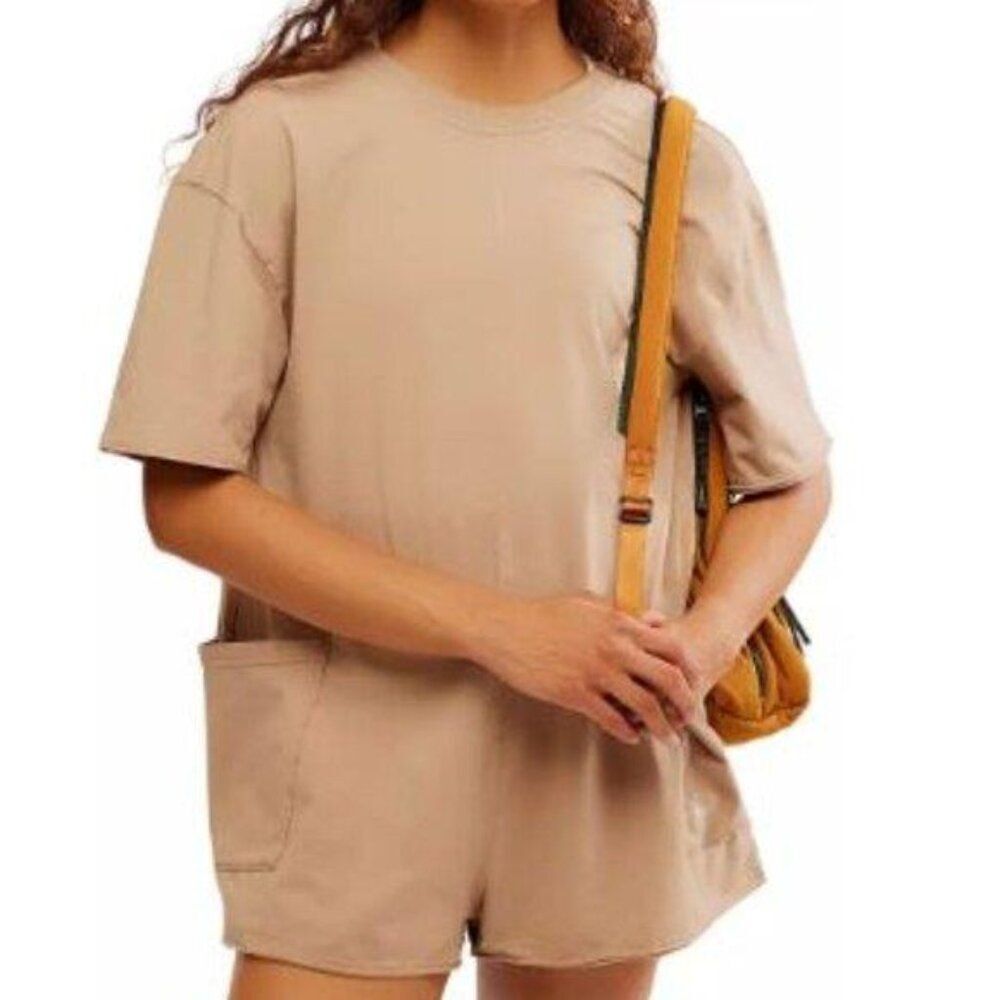 FP Free People Movement Women's Hot Shot Tee Romper Mocha Latte Medium NWT